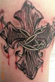 Croce con filo spinato e motivo tatuaggio goccia di sangue