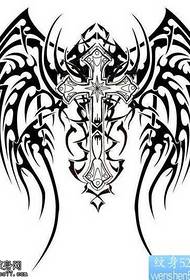 Manuscript wings with cross tattoo pattern