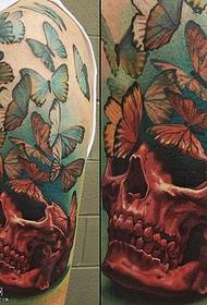 Shoulder painted butterfly skull tattoo pattern