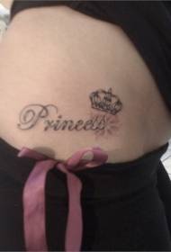 Waist beautiful letter and crown tattoo pattern