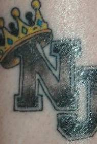 Modello di tatuaggio lettera e corona del New Jersey