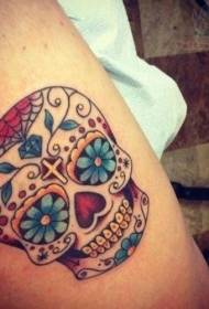 Modello di tatuaggio messicano teschio caramelle colorate braccio