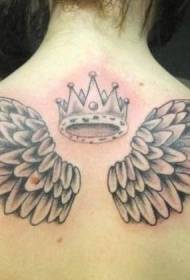 Coroa de costas de nena e patrón de tatuaxe de ás