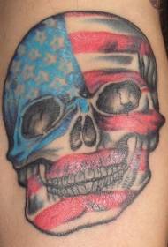 Leg color skull with american flag tattoo pattern