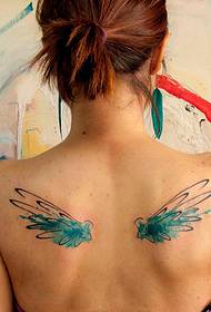 Female back watercolor wings tattoo pattern