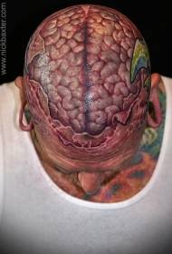 Patrón de tatuaje de lágrima de cerebro humano color cabeza masculina