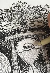Manoscritto modello di tatuaggio a clessidra riccio punto europeo e americano