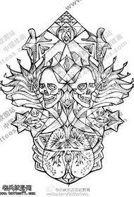 Manuscript horror skull birdie tattoo pattern