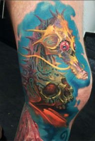 Pernas engraçado crânio humano colorido e padrão de tatuagem de cavalos-marinhos