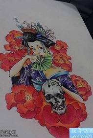 patrón de tatuaxe rosa cráneo