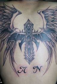 Terug kruis vleugels tattoo patroon