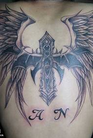 Back cross wings tattoo pattern