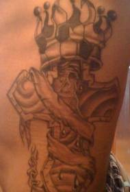 Patró de tatuatge de combinació de creu i corona