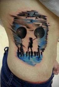 Taliaj koloraj kraniaj infanoj kun globa tatuaje-ŝablono
