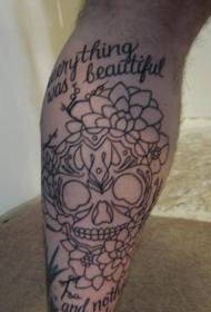 Чорний мінімалістичний череп і троянди татуювання на ногах