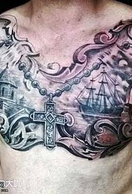 Chest cross boat tattoo pattern