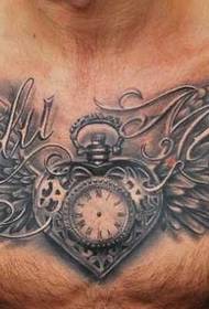 Patron de tatuatge de despertador de les ales al pit