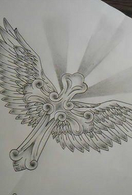 Osobowość krzyż skrzydła tatuaż wzór rękopisu