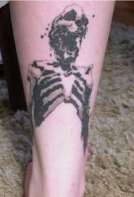 Kara kül ayakları üzerinde insan iskeleti dövme deseni paramparça