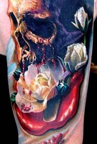 Arm color skull with flower tattoo pattern
