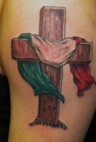 Кольорові дерев'яний хрест з італійським малюнком татуювання прапор