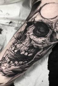 Rokas melns cilvēka galvaskausa gravēšanas stila tetovējums