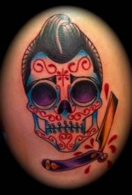 Colored sugarskull razor tattoo pattern