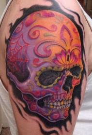 Pečių spalvos tatuiruotės modelis sugarskull