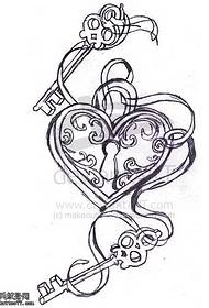 Manuscript beautiful lock key tattoo pattern
