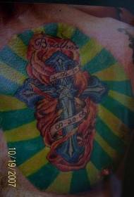 Grand motif de tatouage commémoratif de flammes croisées colorées