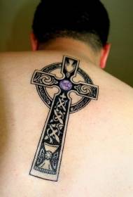 Patrón de tatuaje cruzado de tótem de lápida de espalda