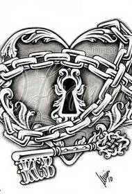 Manuscrito hermoso patrón de tatuaje de bloqueo de corazón