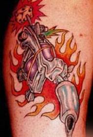 Vlam en auto-onderdelen tattoo patroon