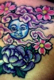 Spalla color luna piena con motivo a tatuaggio floreale