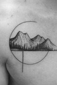 Ragazzi petto nero grigio schizzo punto spina abilità creativo paesaggio tatuaggio foto