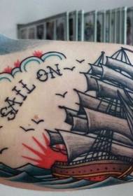 Grutte earm ienfâldige cartoonkleur seilboat alfabet tatoetepatroon