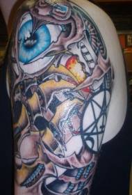 Patrón de tatuaje de globo ocular mecánico de color misterioso