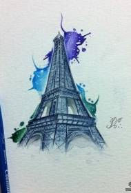 Naskah tato menara Eiffel percikan tinta