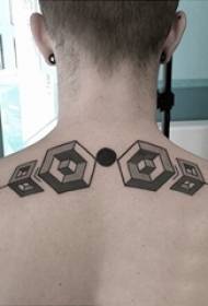 Fiú vissza fekete szürke vázlat geometriai elem kreatív sztereo tetoválás képet