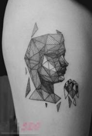 Coxas escolares en liñas negras elementos xeométricos moza creativa retrato tatuaxe patrón