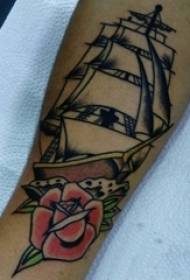 女孩的手臂畫水彩素描創意霸氣帆船紋身圖片