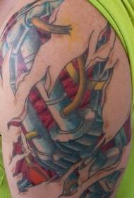 Skin tearing mechanical painted tattoo pattern