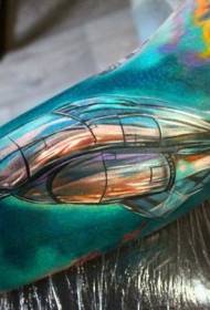 Большая рука сюрреалистический яркий цвет татуировки космического корабля
