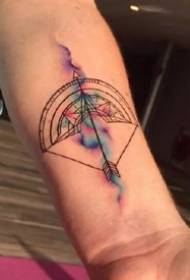 A small group of small colored bow and arrow tattoo designs