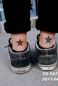 Крак петолъчен звезден модел татуировка
