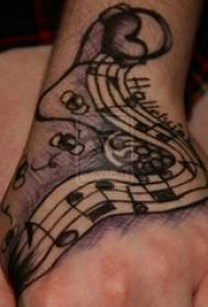 La mano della ragazza sul retro del punto di schizzo grigio nero indica le abilità note creative immagini letterarie del tatuaggio