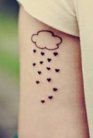 Flickas arm på svart linje kreativ litterär delikat moln tatuering bild