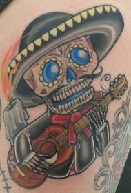 Benfarge meksikansk sukker skål gitar tatoveringsbilde