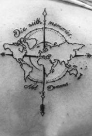 Knaboj reen nigra linio krea kompaso mapo tatuaje bildo