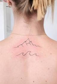 Meitenes atpakaļ melnās līnijas vienkāršas kalnu ainavas tetovējums attēlus
